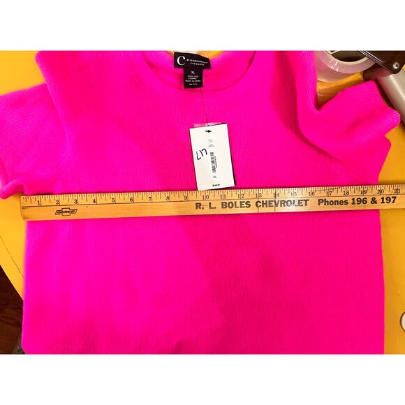 C BY Bloomingdale's 100% 2-Ply Cashmere Short Sleeve Sweater Ultra Pink XL NWT - Picture 4 of 7